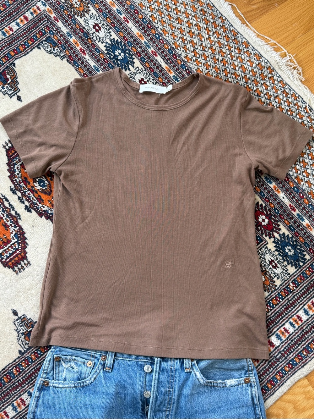Mijeong Park Crew Neck Short Sleeve T-Shirt Brown Luxury Feel Women's Small EUC